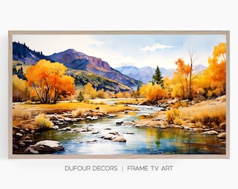 Autumn Landscape Watercolor Style Art, Samsung Frame TV Art, Poudre Canyon Colorado Fall, Instant Download, Samsung Art TV, Digital Download