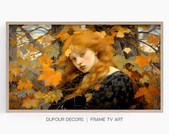 Spirit of Autumn, Samsung Frame TV Art, Beautiful Red-Haired Woman, Fall Leaves Trees, Instant Download, Samsung Art TV, Digital Download