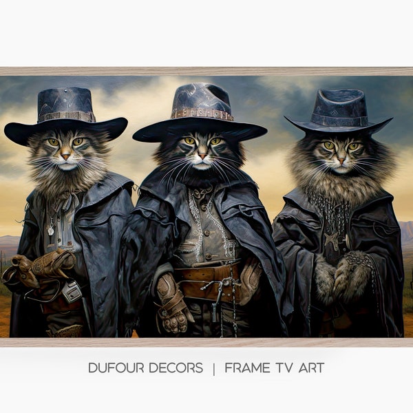 Cowboy Cats of the Old West, Samsung Frame TV Art, Funny Cats, Silly Felines, Kittens,  Instant Download, Samsung Art TV, Digital Download