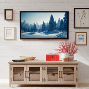 Samsung Frame TV Art, Snowy Pine Trees Landscape Art, Instant Download, Winter, Forest, Sky, Frame TV Art, Samsung Art TV, Digital Download image 3