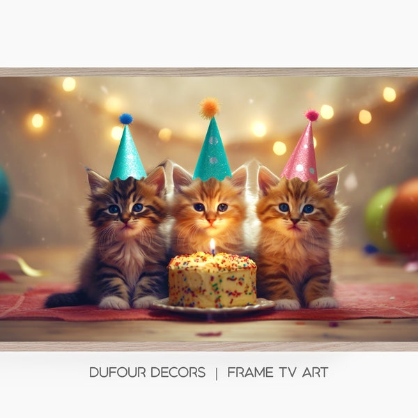 Adorable Happy Birthday Kittens with Party Hats | Samsung Frame TV Art | Birthday Wall Decor | Cats | Instant Digital Download | 4K TV Art