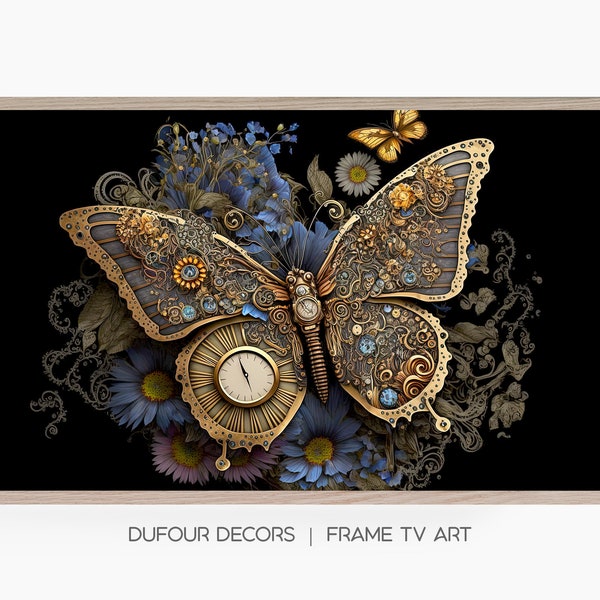 Steampunk Butterfly Flowers Botanical Design, Fantaisie, Samsung Frame TV Art, Téléchargement instantané, Frame TV, Samsung Art TV, Téléchargement numérique