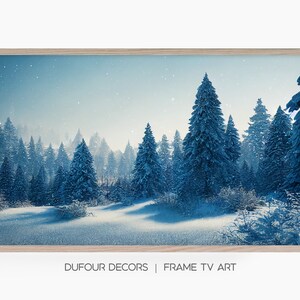 Samsung Frame TV Art, Snowy Pine Trees Landscape Art, Instant Download, Winter, Forest, Sky, Frame TV Art, Samsung Art TV, Digital Download image 1