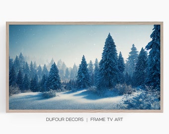 Samsung Frame TV Art, Snowy Pine Trees Landscape Art, Instant Download, Winter, Forest, Sky, Frame TV Art, Samsung Art TV, Digital Download