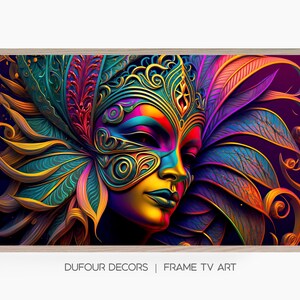 Vibrant Mardi Gras Carnival Woman & Colorful Costume, Samsung Frame TV Art, Instant Download, Frame TV Art, Samsung Art TV, Digital Download
