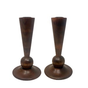 Pair of Vintage Wooden Candlestick Holders