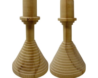 Pair of Vintage Raw Wood Candle Holders