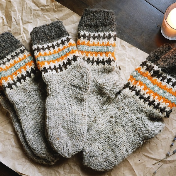 Hand Knitted Wool Socks: Warm Folk Style Socks