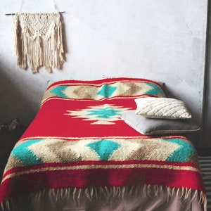Wool blanket, Bedspread, Mexican blanket, Red blanket, Weighted blanket, Weighted blanket adult, Throw, Bed coverlet, Wool throw, Bedding