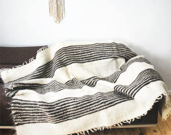 Handwoven Organic Wool Blanket: Rustic Throw, Bedspread