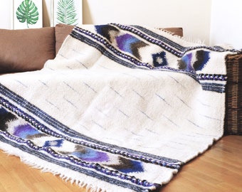 Hand Woven Wool Blanket: Aztec Throw, Rustic Home Decor