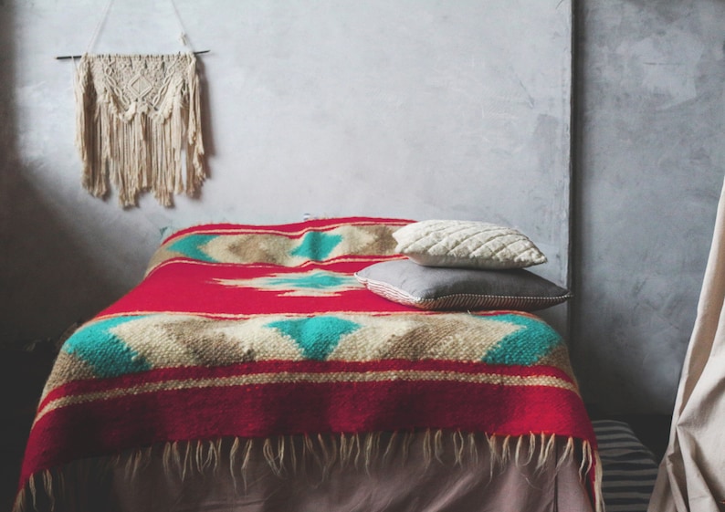 Wool Blanket Bedspread Mexican Blanket Red Blanket Etsy