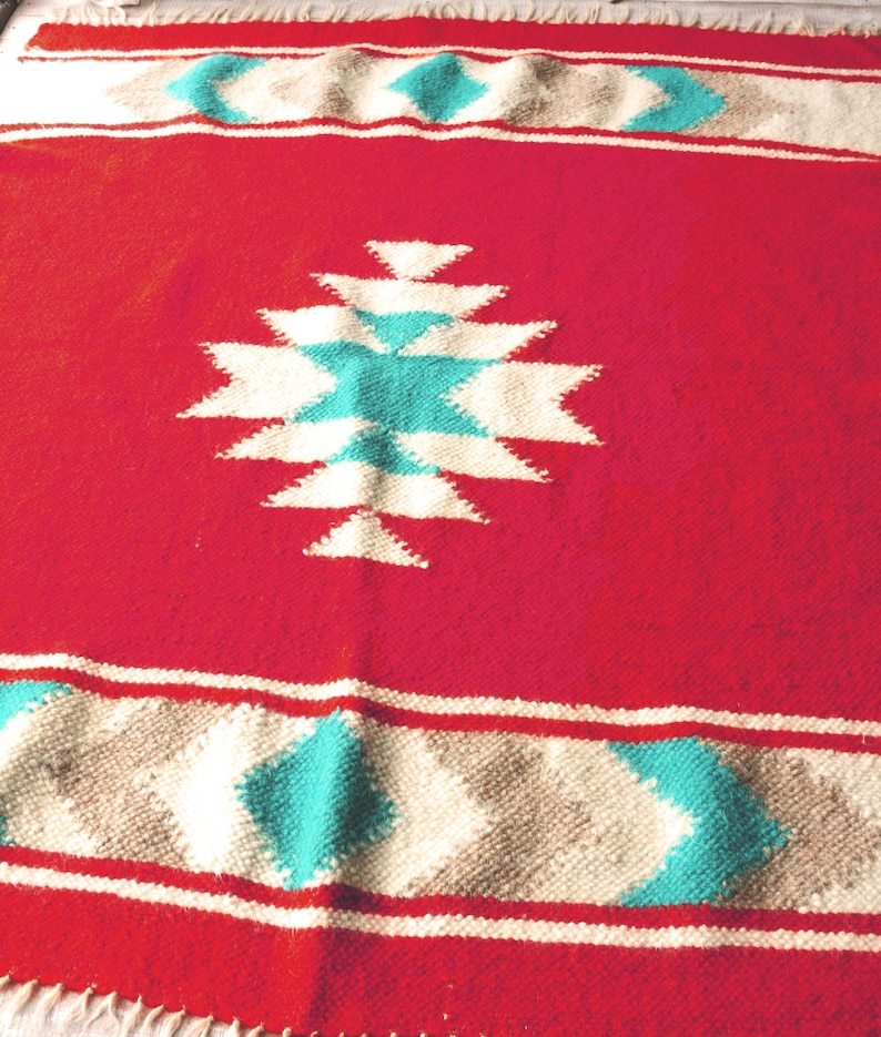 Wool Blanket Bedspread Mexican Blanket Red Blanket Etsy