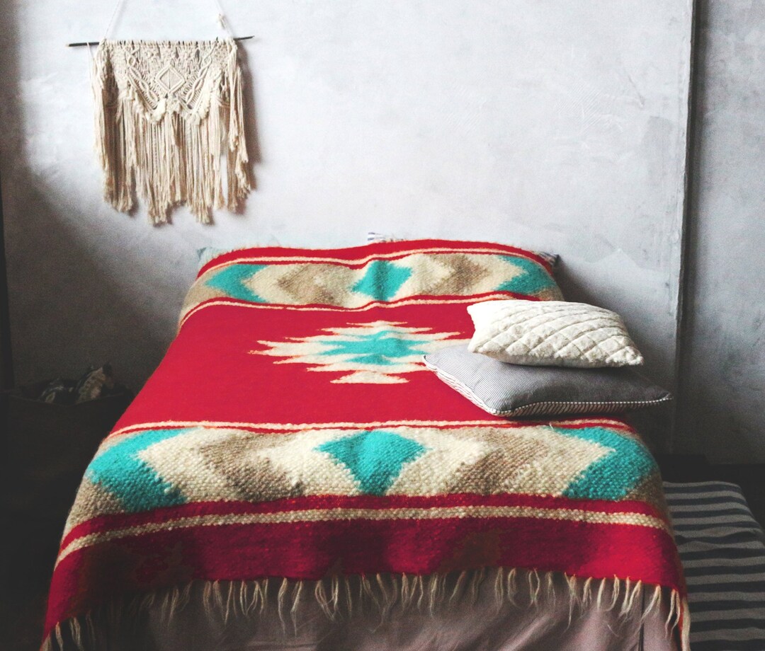 Wool Blanket, Bedspread, Mexican Blanket, Red Blanket, Weighted Blanket
