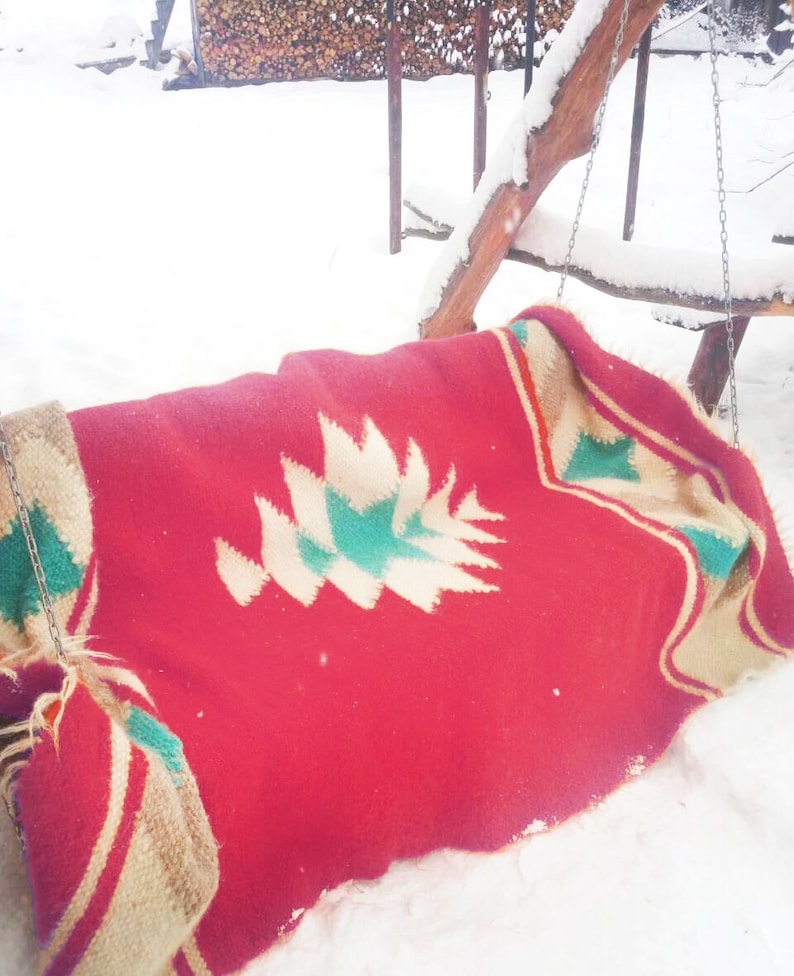 Wool Blanket Bedspread Mexican Blanket Red Blanket Etsy