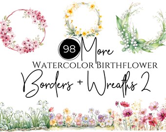 Birth Month Flowers Borders and Wreaths | Birthflower Clipart, Birth Month Flowers, Birthmonth wreaths, Birthmonth Border Clipart, 98 Pieces
