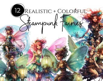 Hadas Steampunk, Clipart de acuarela Steampunk, Clipart de hadas, Juego de 12 piezas de clipart, PNG transparente, Clipart de uso comercial