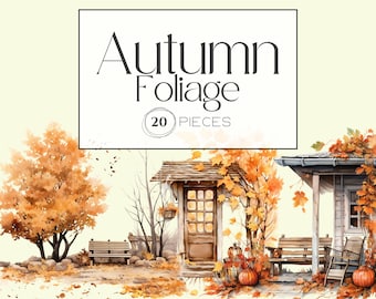 Watercolor Fall Clipart | Fall Scene, Autumn Clipart, Watercolor Porches, Fall Porch. Fall png, Fall Leaves Falling, Transparent pngs