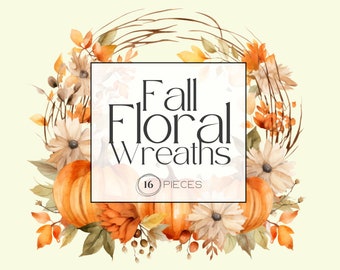 Clipart ghirlanda autunnale / zucche acquerello, clipart ghirlanda, png autunnale, clipart per uso commerciale, png trasparenti, arte della zucca, autunno rustico