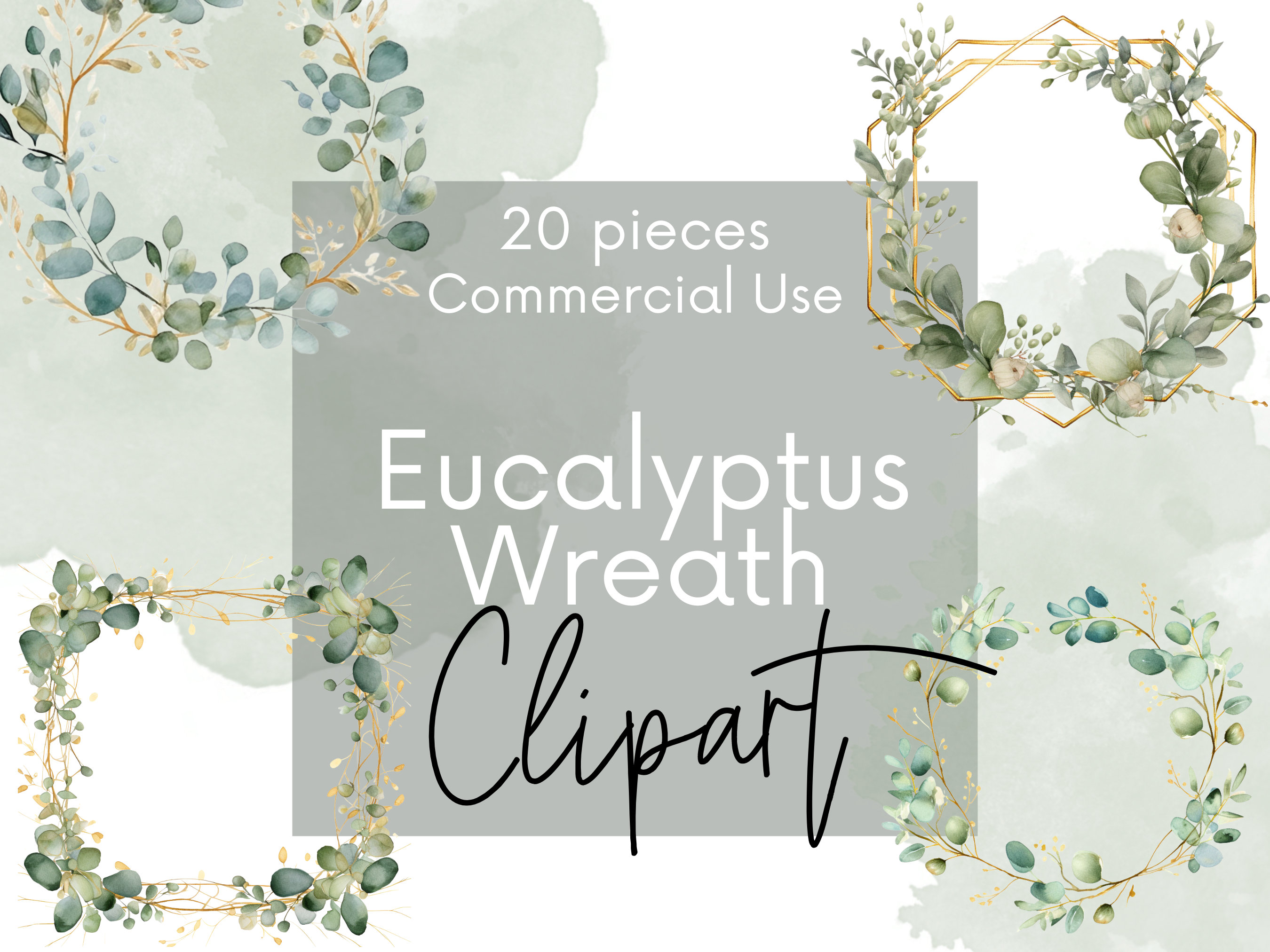 Eucalyptus Wreath Clipart, Watercolor Greenery Clipart, Wreath Png ...