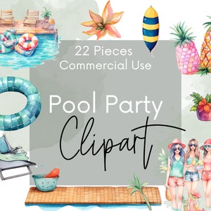Pool Party Clipart, Pool Clipart, Sunglasses Clipart, Summer Clipart, Instant Download Digital Files, Commercial Use Clipart PNG files