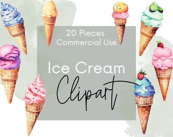 Clipart crème glacée, cornets de crème glacée clipart sundae Clipart usage commercial téléchargement numérique Clip Art