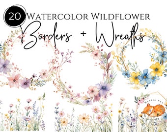 Wildflower Clipart, Watercolor flower clipart, floral clipart, transparent png, commercial use clipart, wildflower border, wildflower wreath