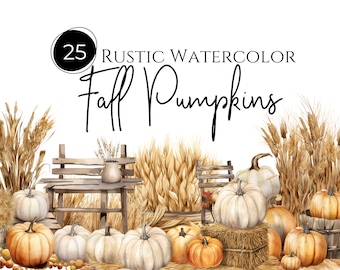 Rustic Watercolor Fall Pumpkin Clipart | Watercolor Autumn, Pumpkin Clipart, Transparent PNG, Commercial Use Clipart, Watercolor Clipart