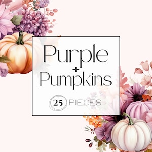 Watercolor Pumpkin Clipart | Floral Pumpkins, Autumn Flower Clipart, Purple Flower Clipart, Fall Pumpkin png, Fall Pumpkins, Transparent png