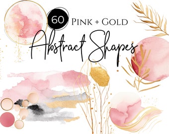 Modern Abstract Clipart | Pink and Gold Abstract Clipart Shapes, geometric shapes clipart, transparent png, commercial use clipart