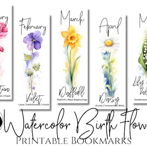 Birthflower Bookmark | Bookmark Printable, 12 Birth Month Flower Bookmarks, Print and Cut, Gifts for Book Lovers