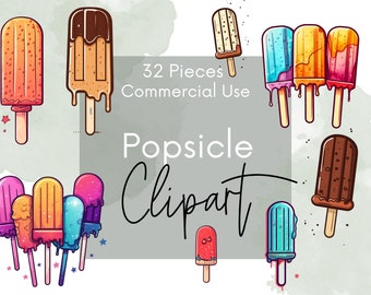 Popsicle Clipart, Popsicle Clip Art, Popsicle Sublimation, Transparent PNG Bundle, Instant Digital Download Commercial Use