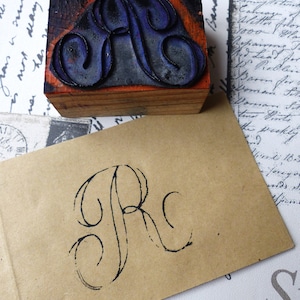 Old Stamp Letter R monogram for printing marking on linen embroidery Vintage stamp letter R embroidery workshop
