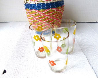 Old 3 Flower Glasses 60s Brazil Vintage Brazil Glass with flowers sixties decor kitchen decoration Bistrot summer summer barbecue