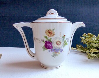 MOULIN Des Loups & Orchies COFFEE/TEA MAKER Germaine Porcelain Vintage Made in France flowers shabby decoration