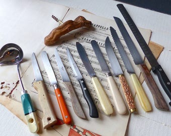 10 Knives + 1 sauce spoon + 1 corkscrew in Vine CEP Laurent Siret Old French VINTAGE rustic decor Shabby kitchen decor