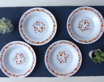 Grand Plat Rond Arcopal Vintage - Décor Fleurs Marguerites, Verre Blanc, France