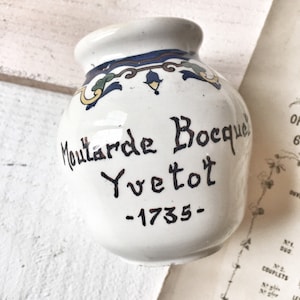 Old MUSTARD POT Boequet Yvetot 1735 Digoin deco Vintage French shabby Old ceramic