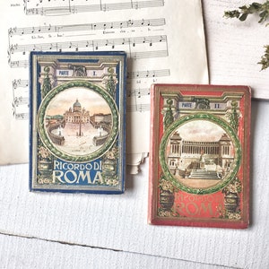 2 GIDSEN ITALIE oude Ricordo di Roma parte 1 en parte 2 oude papieren kaarten collectie zwart-wit foto's