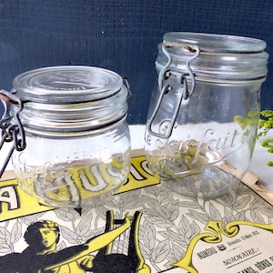 Vintage French Le Parfait 2 old glass jars Conserve Jam French glass Jar antique France cooking Shabby decoration campaign