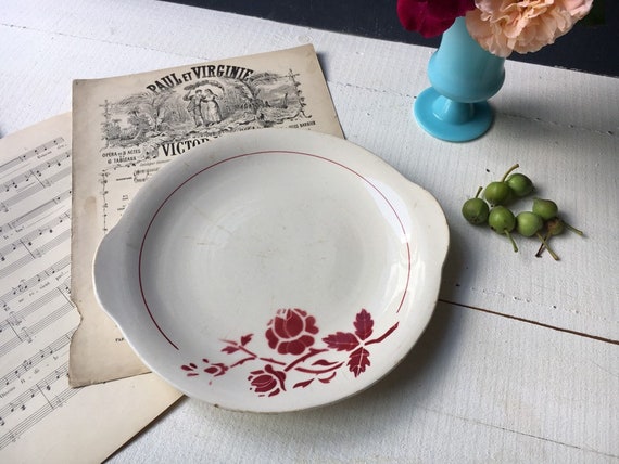 Plato para servir decoracion de rosas rojas loza patinada francesa antigua vajilla elegante de cocina francesa Etsy Mexico