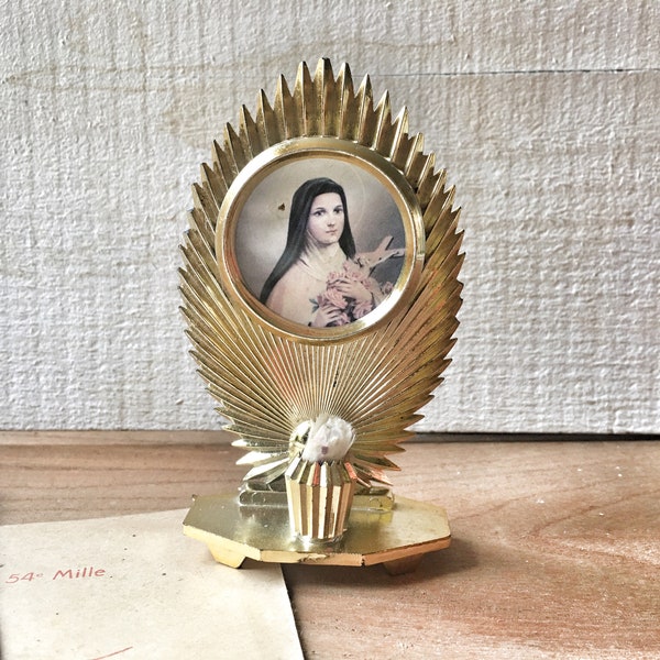 Cadre doré de Sainte Thérèse de LISIEUX Normandie objet religieux chrétien décor shabby kitsch français