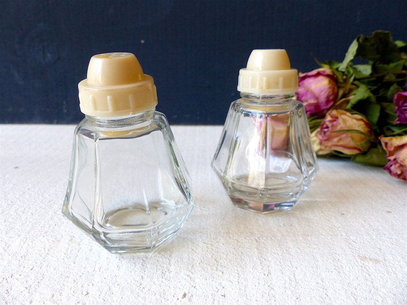 Vintage salt and pepper french vintage decor kitchen decor Bistro glass