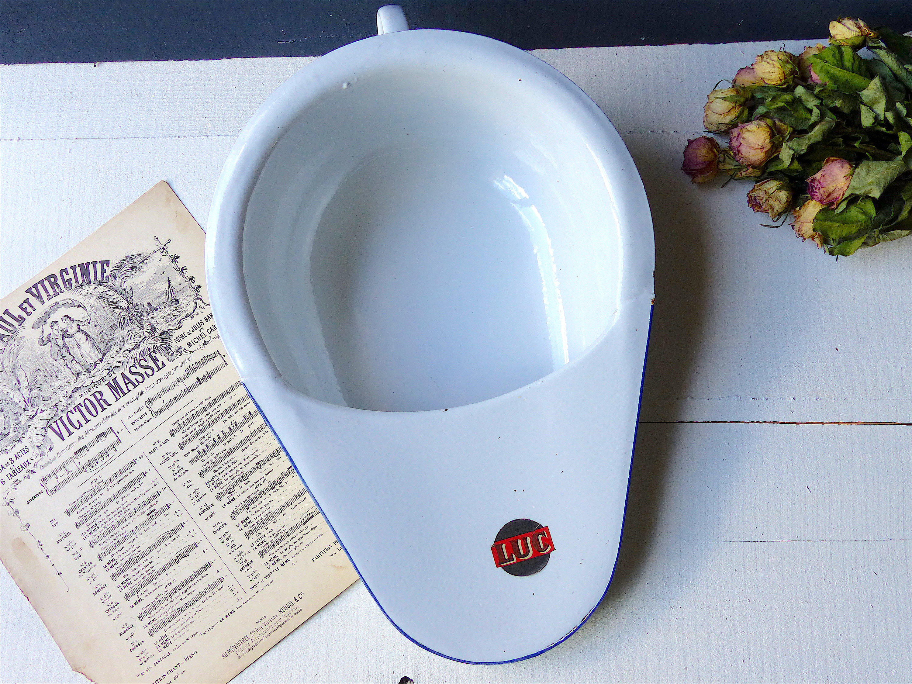 Bedpan Chamber old POT french enamel enamel white deco Vintage rustic