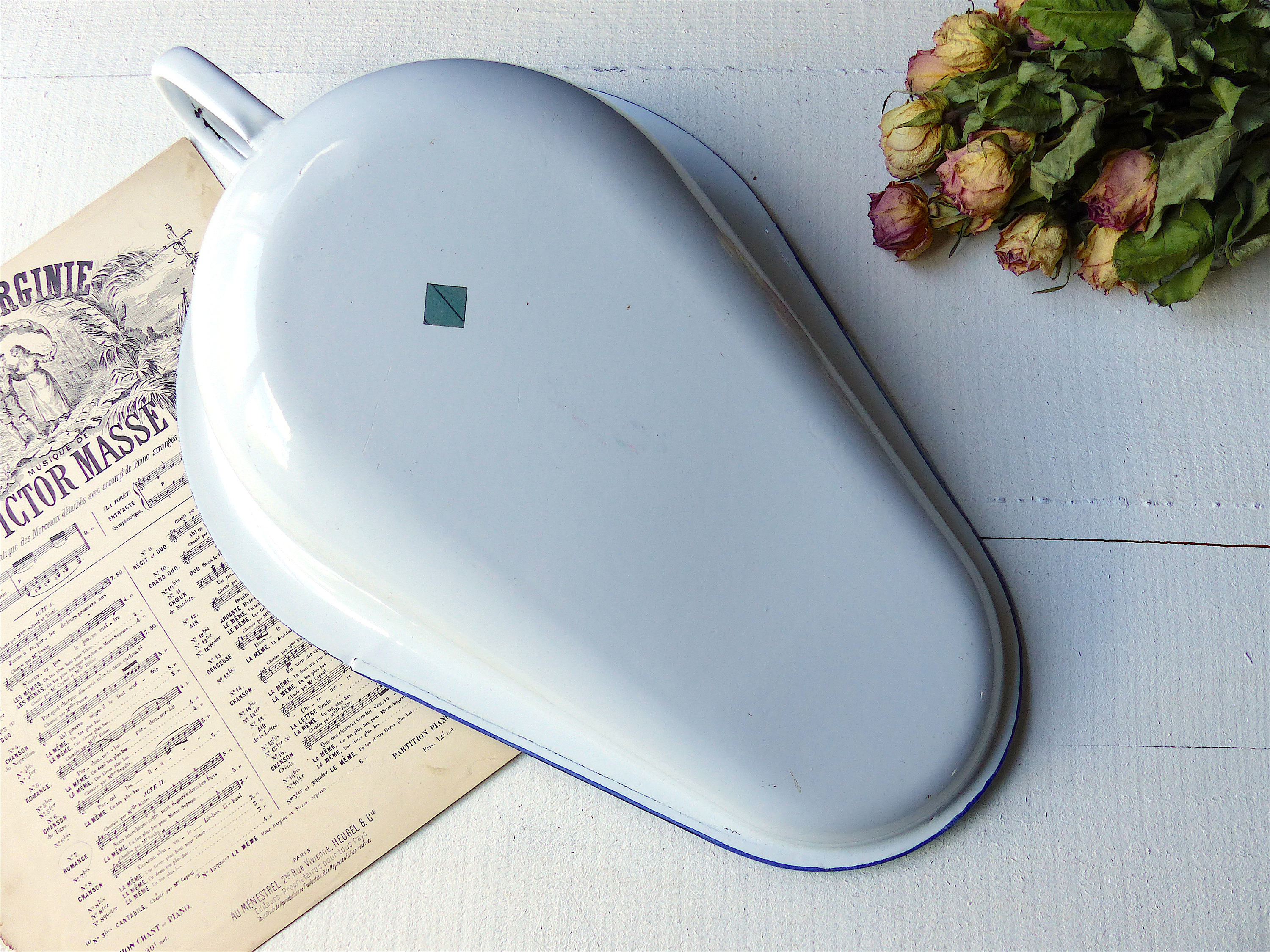 Bedpan CHAMBER POT Old French Vintage Enameled Enamel White Deco Rustic