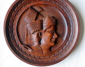 French vintage wall plate wooden carved Bretonne Brittany former french carved wood wall flat Britain France Rustic shabby craft