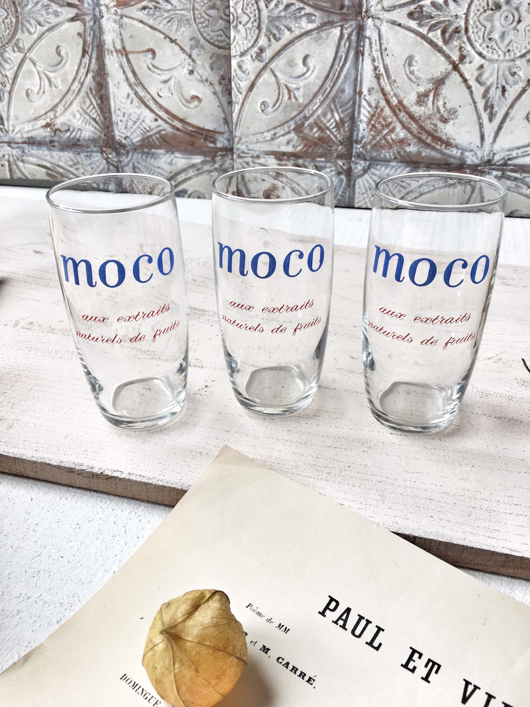 Vintage 3 Glasses | décor Bistrot Bar | advertising object| | collection lemonade glass| picnic glass| pub glass