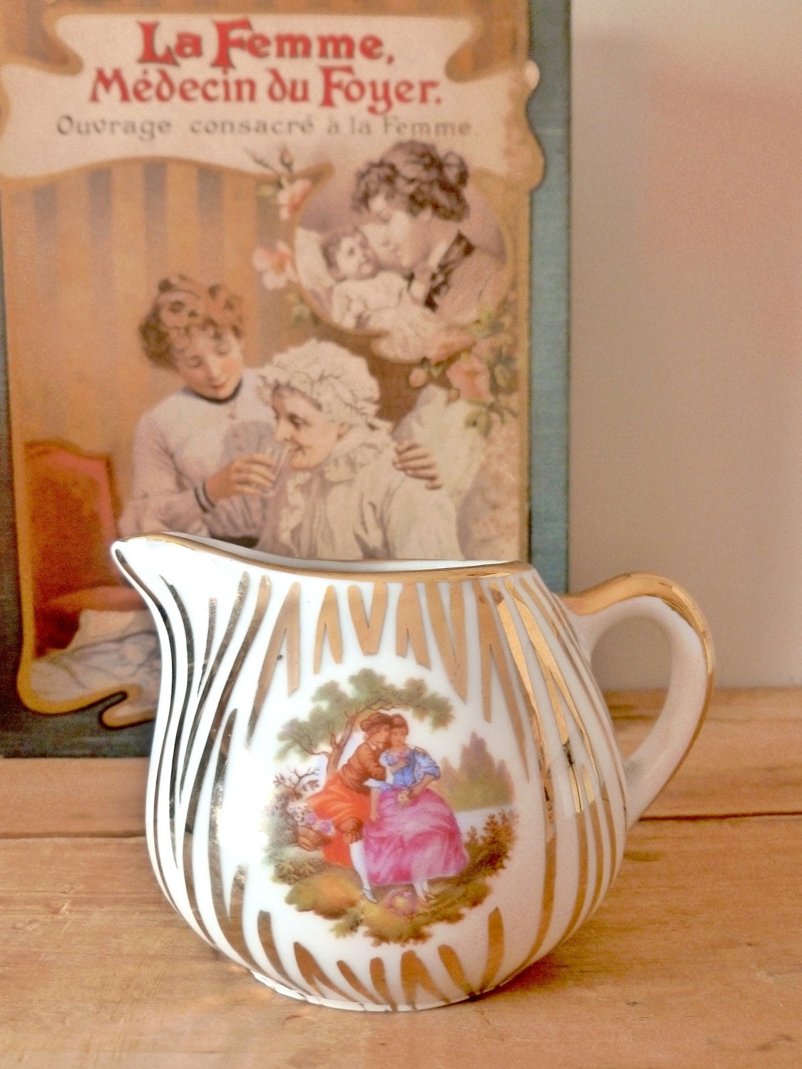 Ancien Français Pot à Lait Décor Vintage French Milk Golden Tea Party