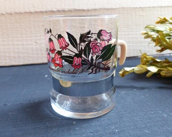 MUG flowers CUP Coffee Tea Decor FLOWERS 70s seventies glass