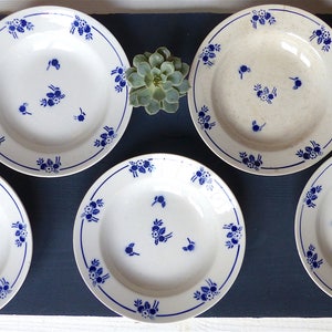 Old French 5 hollow PLATES Saint AMAND Made in France shabby decor French rustic kitchen vintage old blue plate